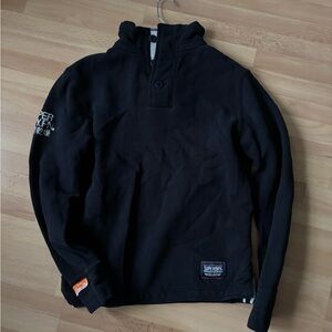 SUPERDRY Athletics Japan Pullover Sweatshirt Women Sz Medium Black Three Buttons
